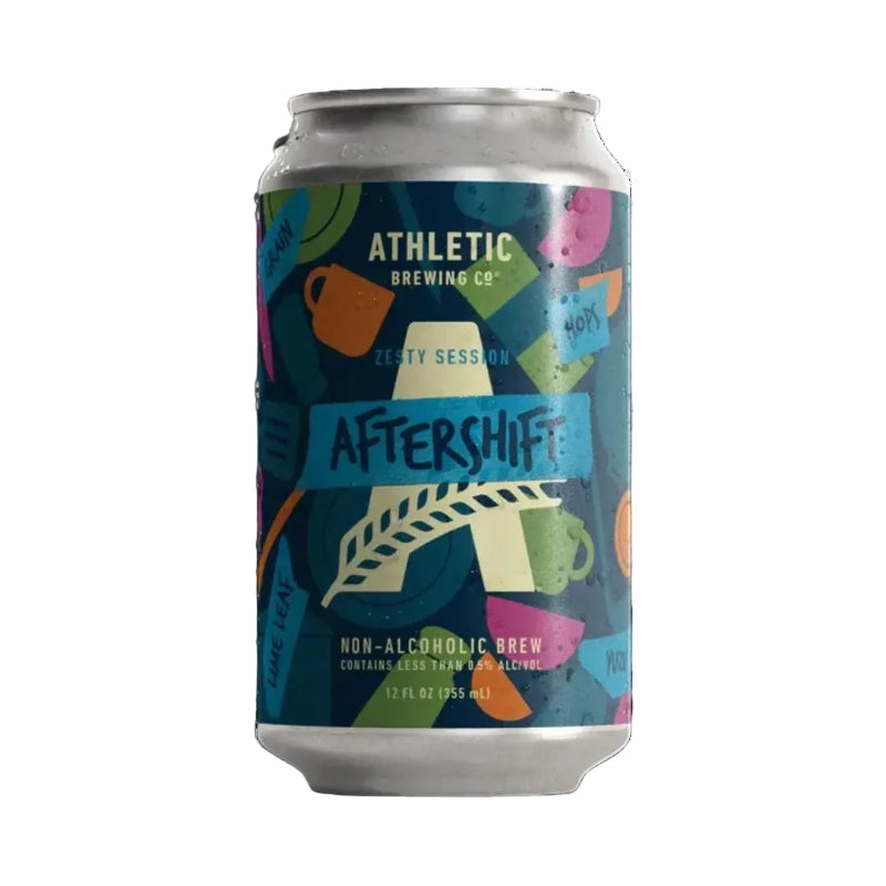Can of Athletic Brewing Co. Aftershift non-alcoholic brew on a white background