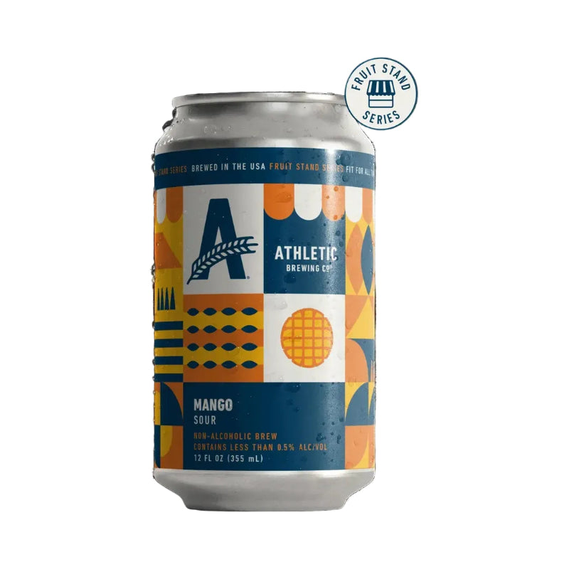 Athletic Brewing Co. can with colorful label on a white background