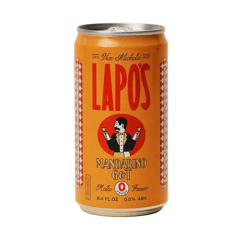 Orange can of Lapo's Mandarino G&T on a beige background