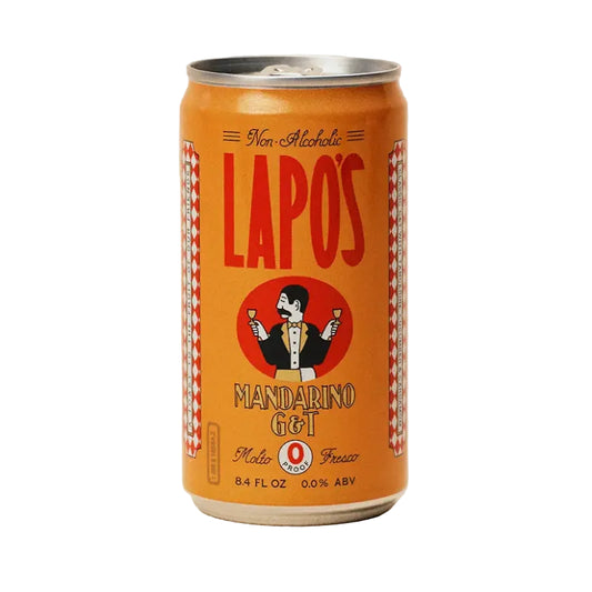 Orange can of Lapo's Mandarino G&T on a beige background
