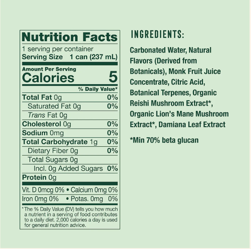 Nutrition facts and ingredients list on a green background
