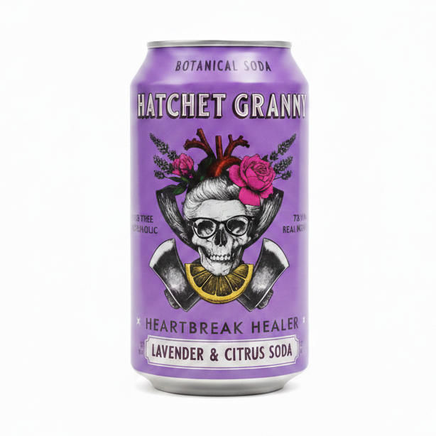 Hatchet Granny Heartbreak Healer Lavender & Citrus Soda can on white background