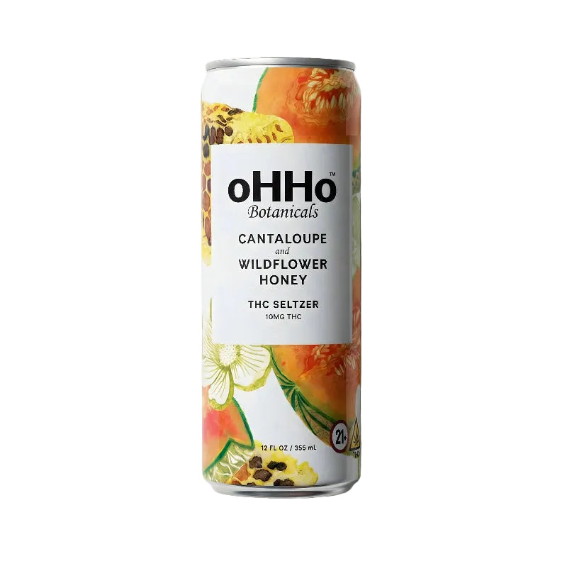 OHHo Botanicals THC Seltzer can with cantaloupe and wildflower honey flavor on a white background